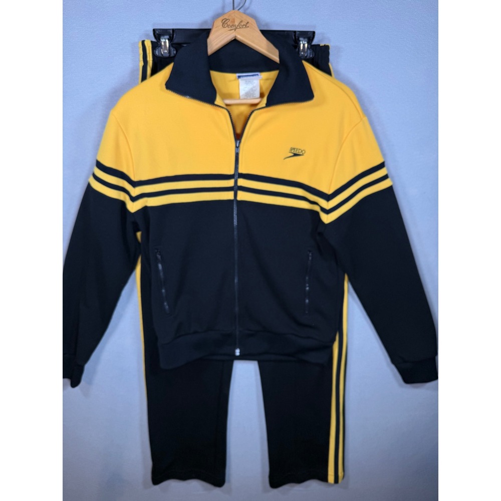 Vintage 80's Speedo Track Suit Set Men's M Yellow Black Striped Streetwear Retro